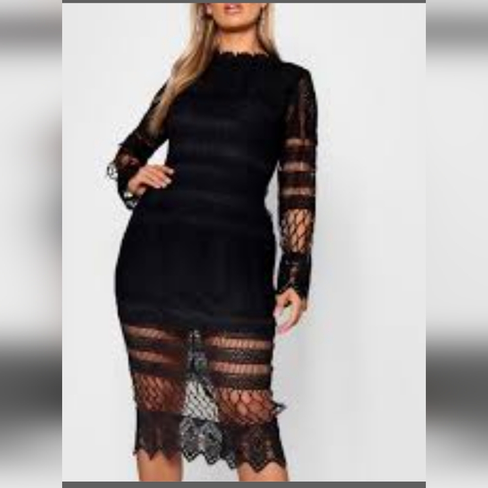 Boohoo Black Lace Midi Dress
